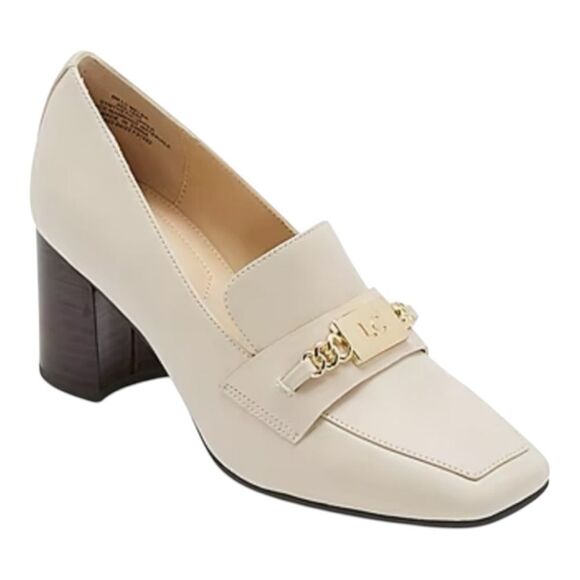 Liz Claiborne Womens Melba Faux Leather Cream Block Heel Loafer Pumps Size 8.5 - Picture 1 of 10